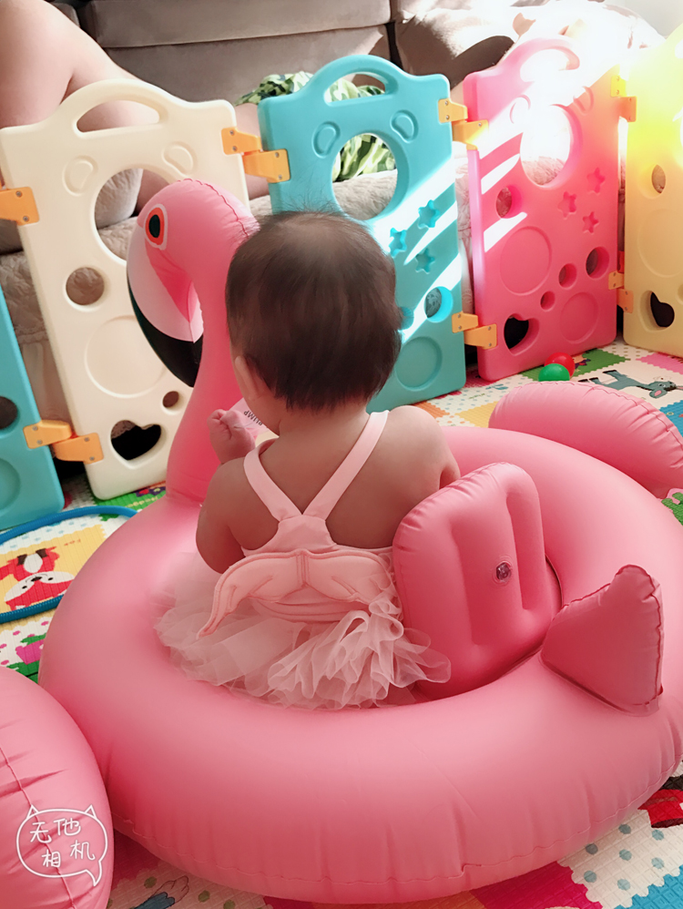 Vòng tròn nước bơm hơi cho trẻ em cưỡi em bé ngồi vòng bơi hình chim hồng hạc phao đeo cổ cho bé