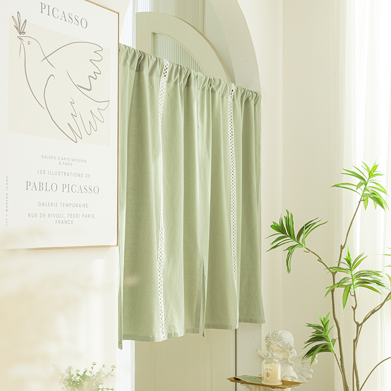 Zsh Pure Cotton Green Door Curtain ins Window Curtains Light-Transmitting but Not See-Through Partition Curtain for Girls' Bedroom Shop Decoration Curtain