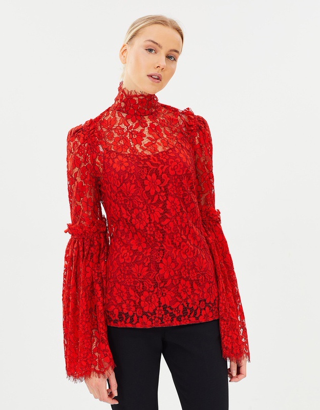 Purely Original Bargain: Designer Brand Camilla Three-Dimensional Hollow Lace High-Neck Flared Sleeve Two-Piece Top Set