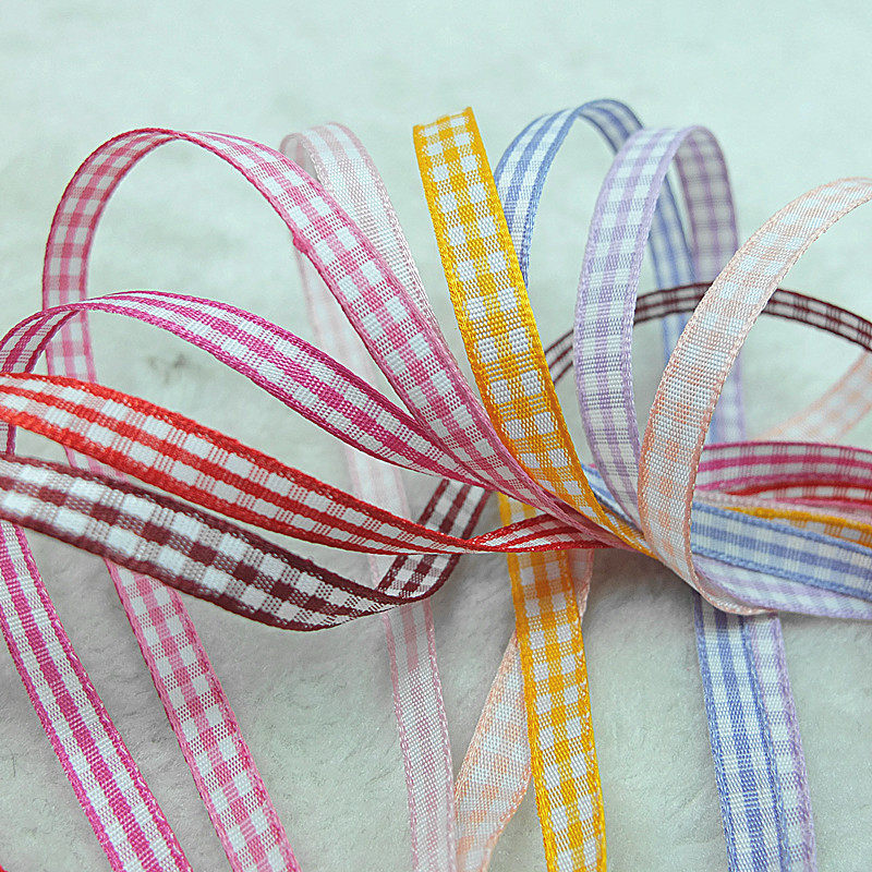 0 7cm wide two-color plaid Bai Cai Hui diy handmade small flower bow Silk satin clothing ingredients baby clothing webbing