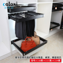 Promotional pants rack telescopic wardrobe pull-out divider box separation pull-pull storage compartment wardrobe pull basket rattan basket rattan basket damping rail