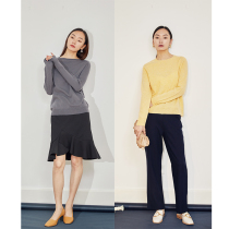 mytopbuyer autumn and winter goose yellow round neck wool sweater long sleeve Joker sweater top womens base shirt