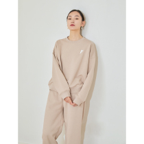 mytopbuyer Advanced Sense Solid Color Loose Lazy Long Sleeve Round Neck Pullover Plus Velvet Set Women Autumn and Winter