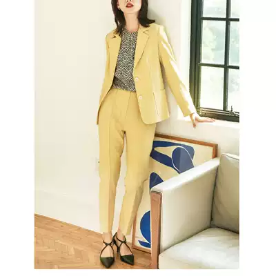 mytopbuyer goose yellow slim suit suit suit trousers women Middle waist ankle-length pants stitch show leg length