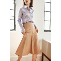 mytopbuyer camel wine red medium length leather skirt texture pubskin umbrella skirt fashion simple versatile