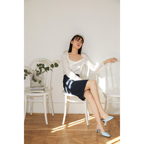 mytopbuyer white chic texture shimmer satin neck top womens fresh elegant autumn temperament commute