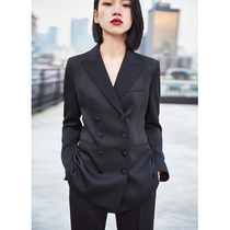 mytopbuyer autumn wear black slim double-breasted buckle buckle blazer womens tit neutral top