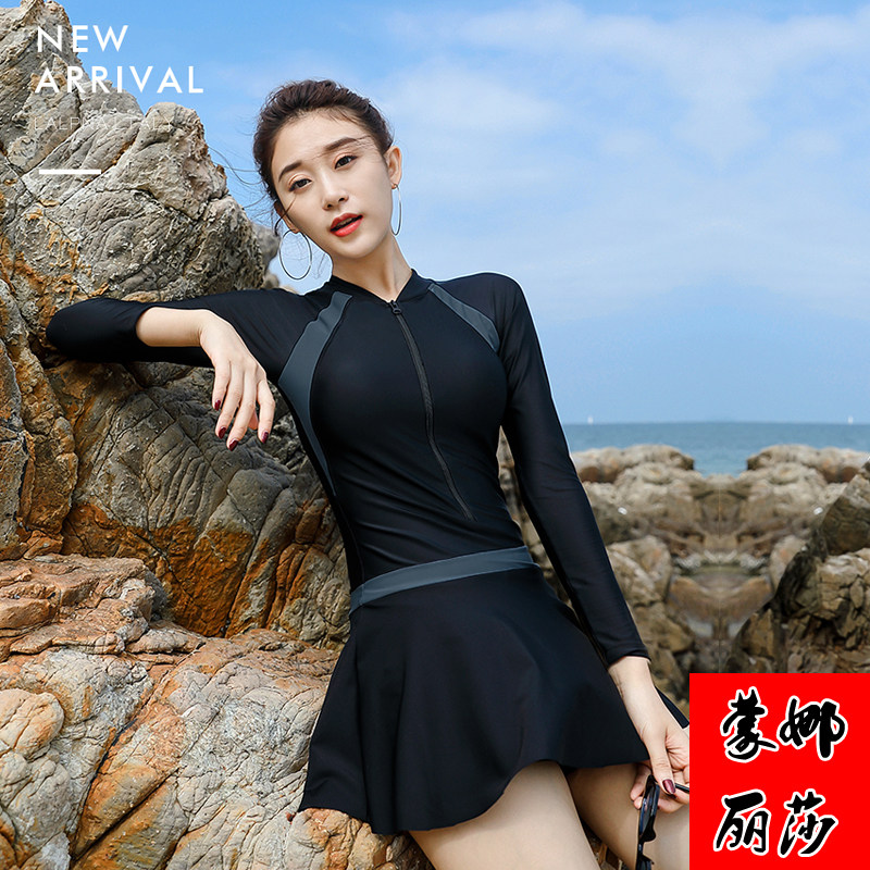 Long sleeve swimsuit women's body flat skirt belly slimming 2022 new student sports conservative large size swimsuit