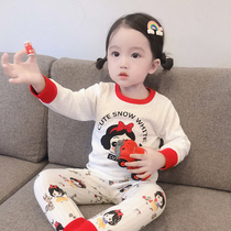 Girls autumn clothes baby long pants suit pure cotton thin underwear cotton spring and autumn home clothes breathing cotton childrens pajamas