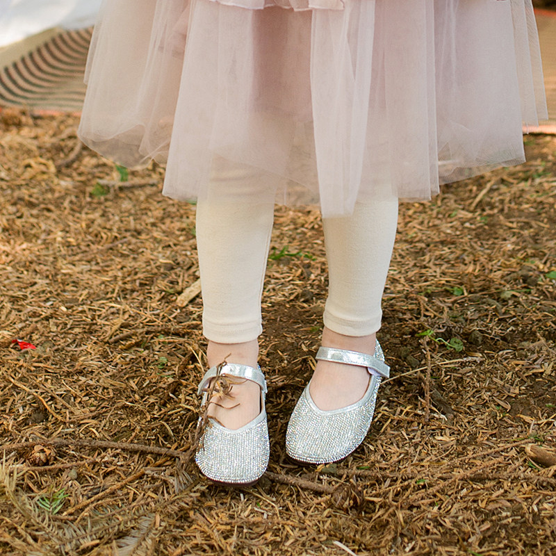 Girls crystal shoes Aisha autumn new little girl foreign style rhinestone magic stickers princess shoes baby soft-soled leather shoes