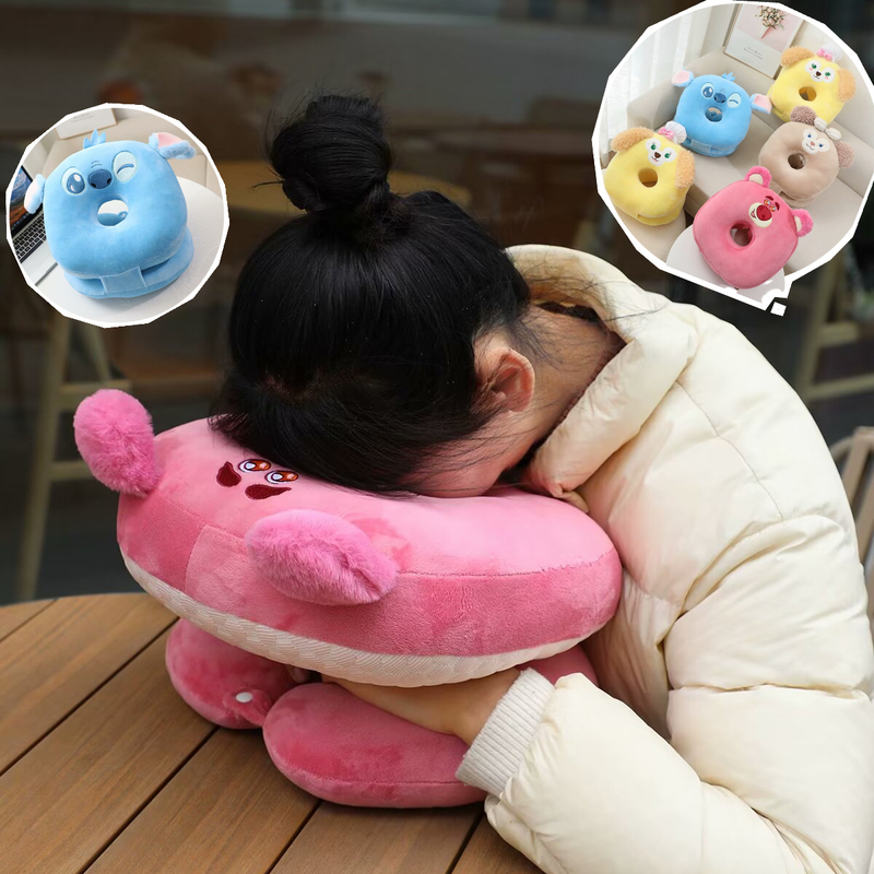 Cute Cartoon Strawberry Bear Nap Pillow, Plush Ice Silk Double-Sided Multifunctional Sleeping Pillow, Student Sleeping Artifact