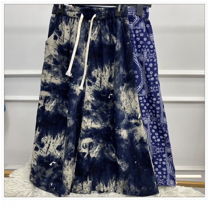 Women's Tie-Dye Printed Wide-Leg Pants for Summer, Loose and Versatile Casual Long Pants, Comfortable Elastic Waist Drawstring Pants