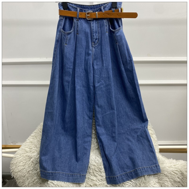 High-Waisted Blue Denim Wide-Leg Pants for Women, Loose and Versatile Straight-Leg Casual Pants for Summer