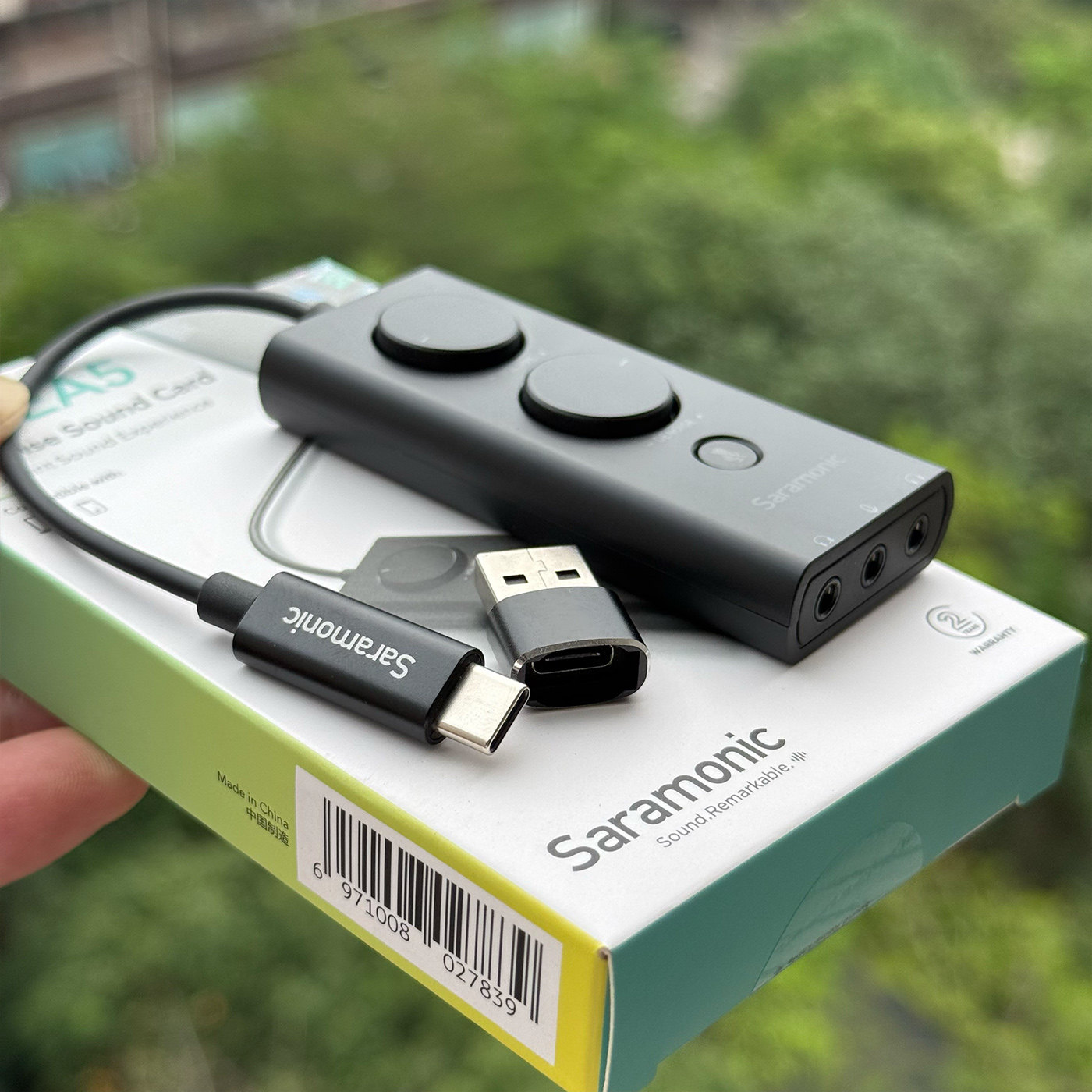 Saramonic SR-EA5降噪声卡-45dB硬件主动降噪 双耳机监听，手机/电脑/PS4/Switch通用USB-C外置声卡（Noise Reduction, Mute, Volume Control）