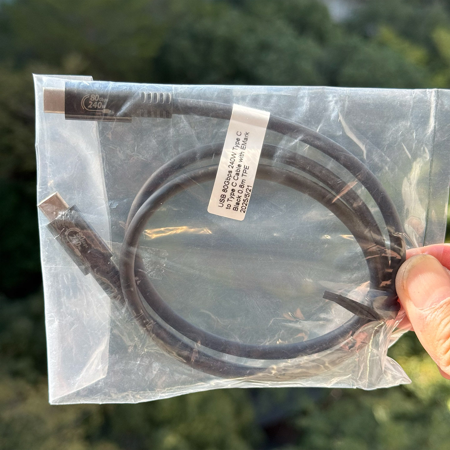 全新雷电 5数据线PD3.1 快充线 JEM USB 80Gbps 240W Type C to Type C Cable with EMark Black 0.8m TPE 适用MacBook 拓展坞 显卡坞 投屏显示器