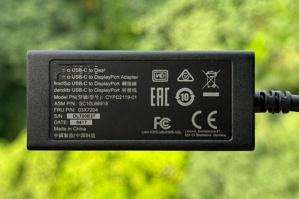 全新适用于联想 Lenovo USB-C to DisplayPort 转接线Adapter CYPD2119-01 4X90Q93303 03X7204 3840*2160 4K 60hz SC10L66918