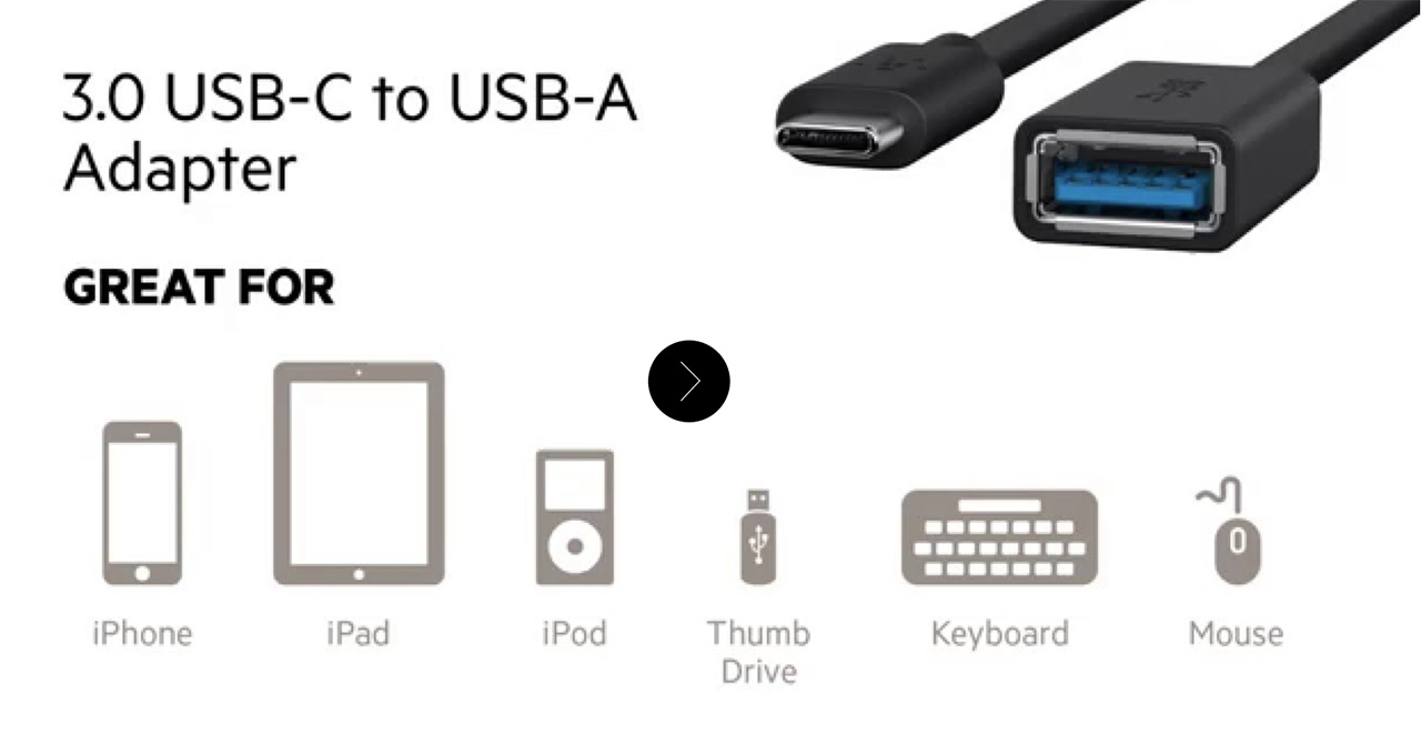贝尔金USB C type c to USB A母OTG转换器线 雷电3转普通USB 3.1接口belkin usb type-c to usb-a 3.0 adapter (otg) usb-if certified black