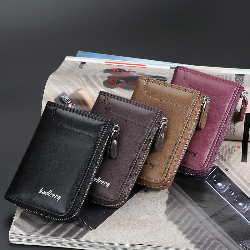 2022 new Korean version of men's key buckle vertical section European and American car keys bag short trend 100 lap wallet with zero wallet