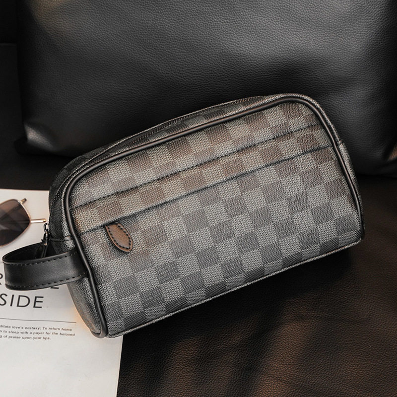 Men's handbag 2023 hands with new grid grain business large capacity leisure hand grab bag zipper