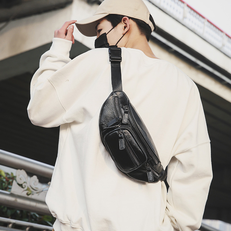2021 fashion bag new Korean version men's chest bag simple leather street fashion men shoulder bag sports satchel