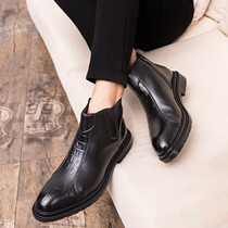 Autumn and winter high Gang pointed leather shoes Mens hair stylist Help short boots Mens Inron High State Soft Pine heightening male Korean version