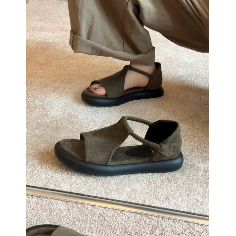 2.5cm Height Increase~Thick-Soled Retro Velcro Birkenstock Sandals for Women, Summer Outdoor Wear, Versatile with Skirts, Open-Toe Roman Shoes