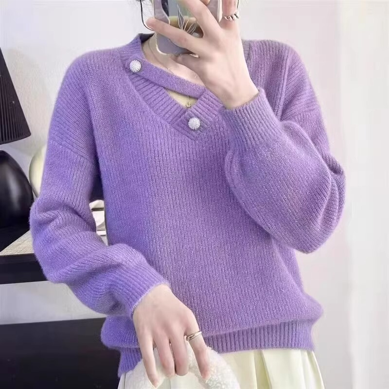 Spring and Autumn New Style Sweater for Women, French Sweet Style, Loose Long Sleeve, Stylish Pullover, Versatile Knitted Base Shirt Top