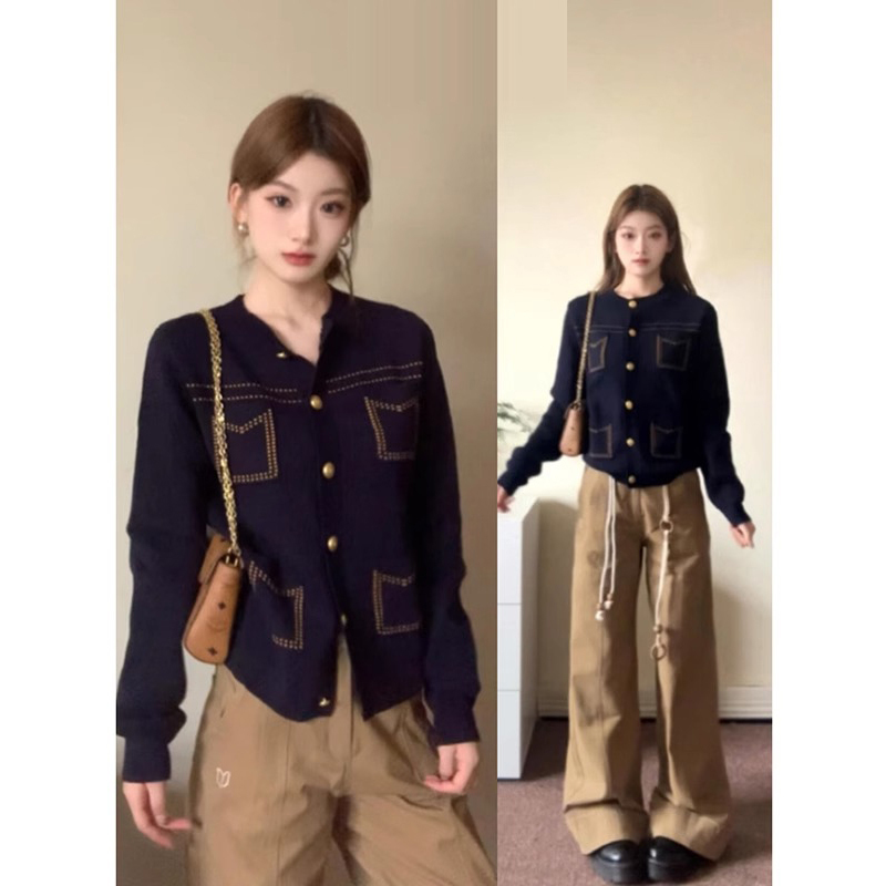 French-Style Elegant Knit Sweater Top for Women, Spring and Autumn, High-End Fashion Versatile Unique Long-Sleeve Sweater Coat