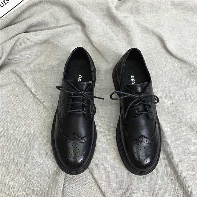 2024 New Genuine Leather Cutoff Processed Women's Shoes British Style Brogue Deep Mouth Lace Up Leather Shoes Retro Women's Single Shoes Trendy