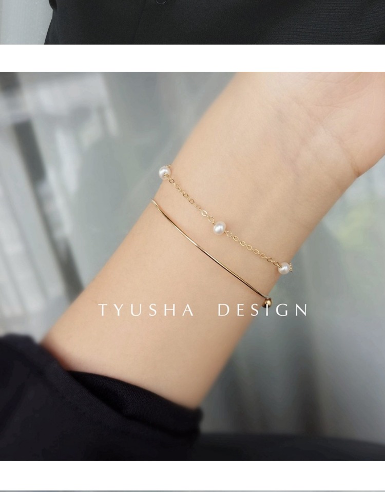 TYUSHA Ngọc trai nước ngọt tự nhiên cổ điển Nhập khẩu Vòng cổ vàng 14k Chuỗi xương đòn Vòng cổ Vòng chân - Vòng chân lắc chân nữ bạch kim