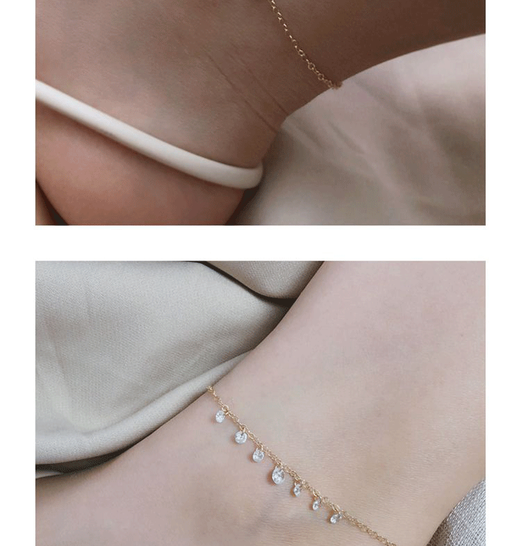 TYUSHA thiết kế Mỹ 14K vàng in gió đơn giản siêu flash zircon khoan vòng chân khí chất bạn gái tặng quà - Vòng chân lắc chân nữ