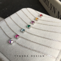 TYUSHA design colorful lucky color S925 sterling silver inlaid with natural color crystal Zircon choker necklace female