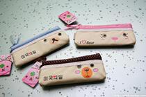 Crown-Korea YPRO Bear Canvas Pen Bag Cosmetic Bag Cosmetic Bag Stationery Bag-Tricolor