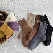 Cartoon puppy pile socks spring and autumn cute Japanese Academy wind fungus lace socks childrens socks tide