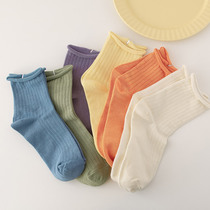 Nut mommy socks female ins tide Korean candy color Japanese Spring and Autumn Winter solid color curl socks