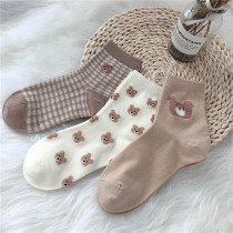 Nuts mommy cute cartoon bear socks female ins tide spring autumn cotton Korean Japanese students in socks