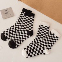 Nuts Mummy black and white checkered Sox children Spring and autumn summer ins Chains outside the net red Chessboard Grid Long Socks