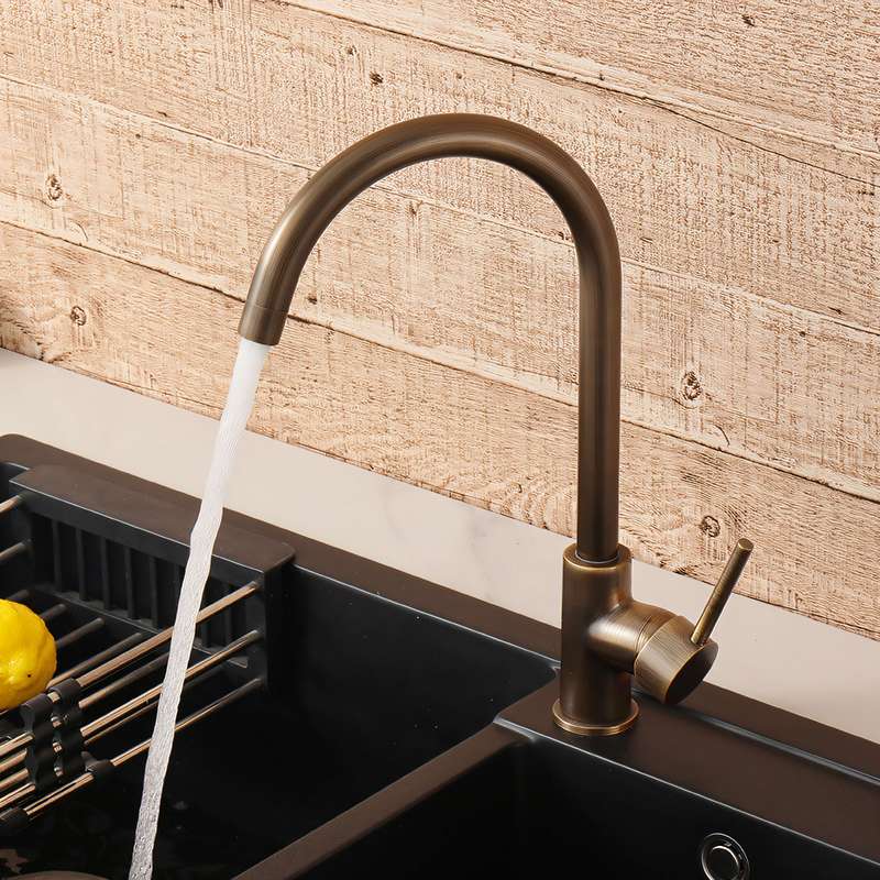 Retro Rotatable Bronze Kitchen Faucet Antique Pure Copper Sink Faucet