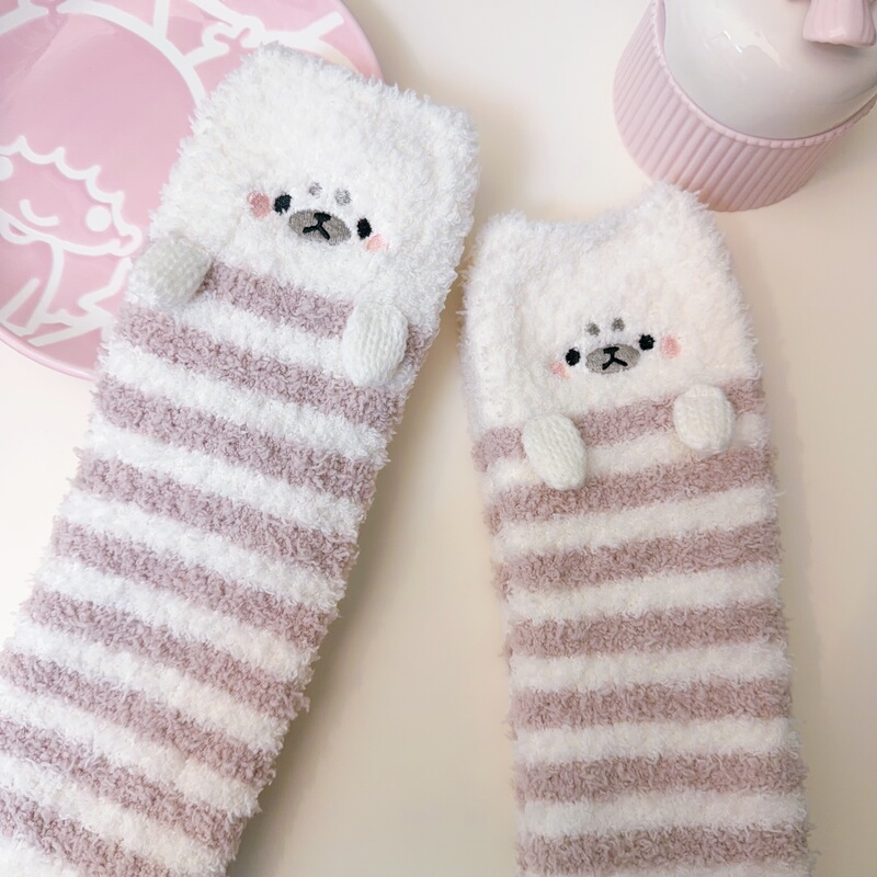 Super Cute Little Seal #   Tutu Coral Fleece Winter Warm Thick Cute Sleep Socks Maternity Mid-Calf Floor Socks