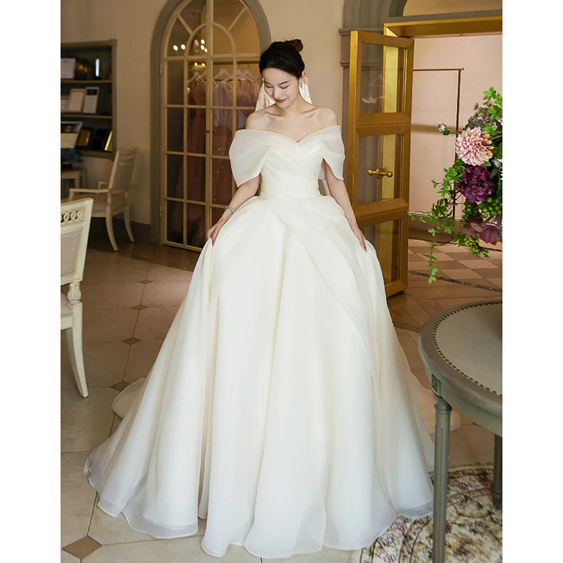 French-Style Light Wedding Dress for Brides 2026 New Model, High-Quality, Simple Off-Shoulder Satin, Maternity Plus Size, Main Wedding Dress for Going Out French-Style Light Wedding Dress for Brides 2026 New Model, High-Quality, Simple Off-Shoulder Satin, Maternity Plus Size, Main Wedding Dress for Going Out