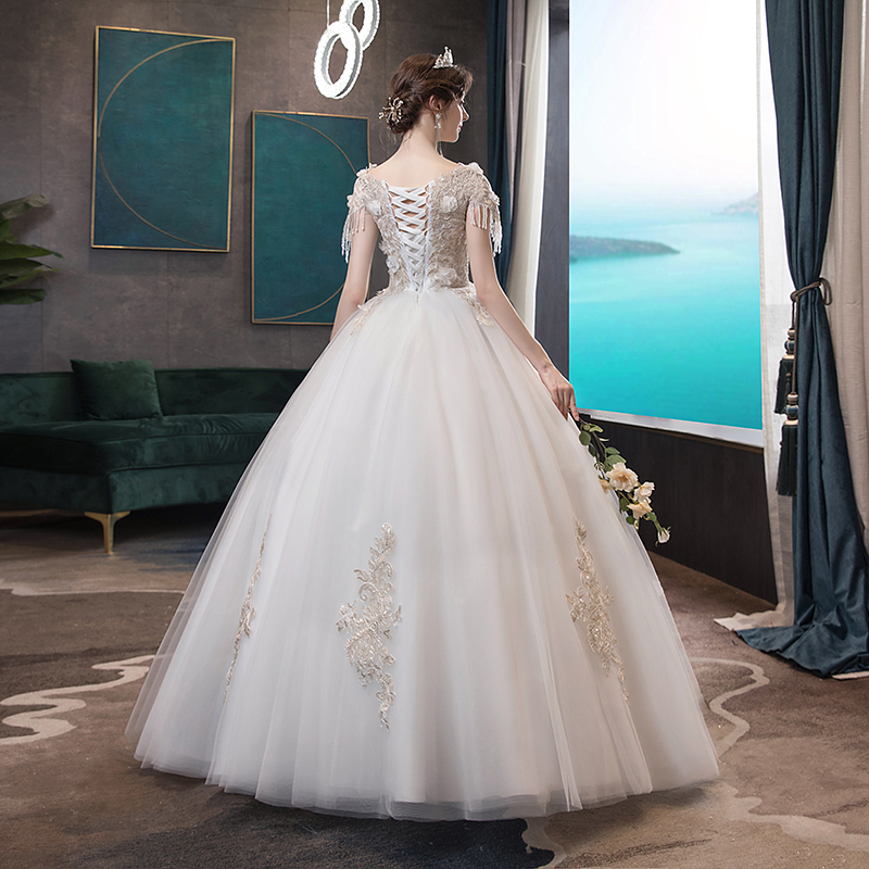 Hai vai Wedding V-Chúa của 2019 mới cao eo cho thấy cô dâu mang thai Slim Luxury Trail Simple 2020