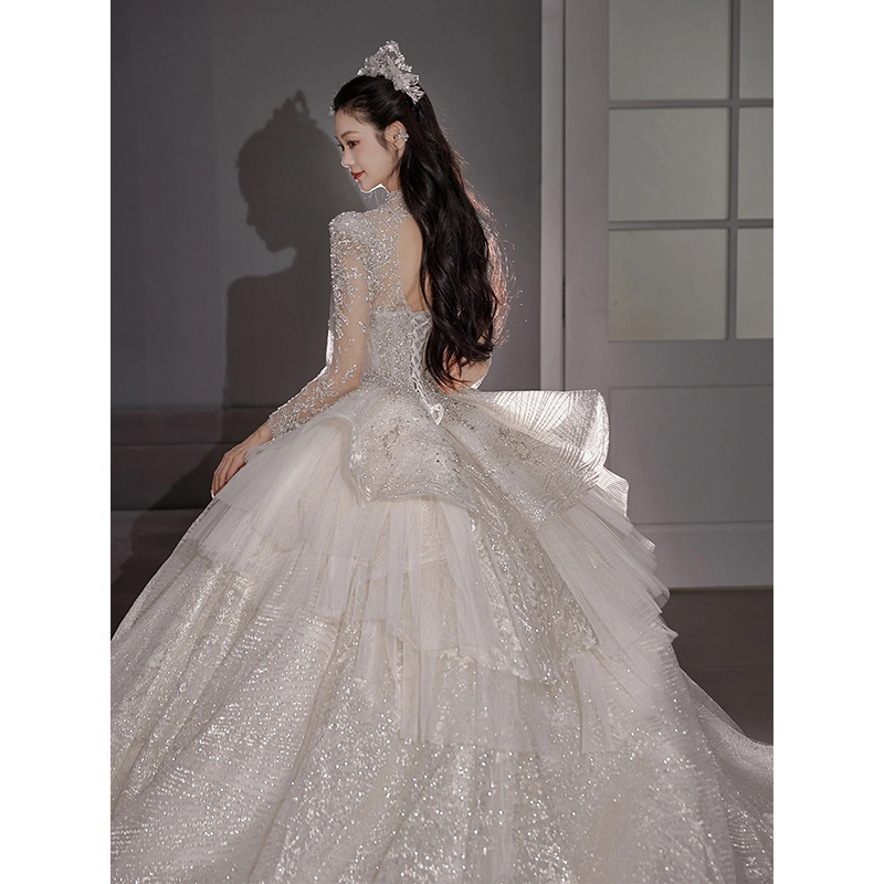 High -end long -sleeved wedding dress bride 2024 new heavy industry French -style main goal main yarn high -level texture big dragg tail light 2023 High -end long -sleeved wedding dress bride 2024 new heavy industry French -style main goal main yarn high -level texture big dragg tail light 2023