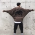 Quốc triều hip-hop lỏng lẻo vai bat tay áo len nam tính cách jacquard nam và nữ áo len đôi mùa thu thoi trang nam Cardigan