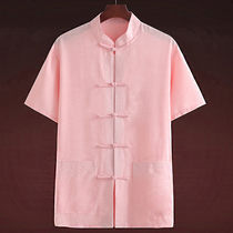Summer middle-aged cotton middle-aged Tang suit men short sleeve linen) half sleeve Hanfu male j&shomes fu top male dad installed
