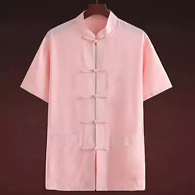 Summer middle-aged cotton middle-aged Tang suit men short sleeve linen), half sleeve Hanfu male j&shomes fu top male dad installed