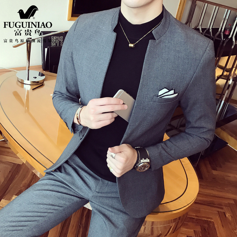 Fugui bird western-style suit men's high-end Korean version Trend stand-up collar men's casual workout small suit jacket handsome