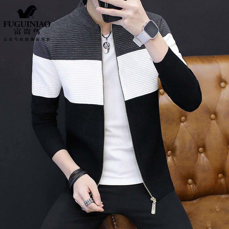 Fugui bird spring autumn new coat men's Han version sweaters knit cardiovert trend 100 lap jacket male casual handsome