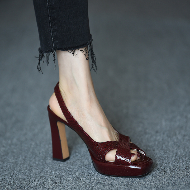 Misili Fashionable Fish-Mouth Thick-Heeled Sandals 2026 Summer New Style Burgundy High-Heeled Shoes Waterproof Platform Thick-Soled Women's Shoes Misili Fashionable Fish-Mouth Thick-Heeled Sandals 2026 Summer New Style Burgundy High-Heeled Shoes Waterproof Platform Thick-Soled Women's Shoes