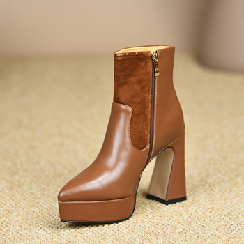 Misili high heel pointed toe platform leather short boots