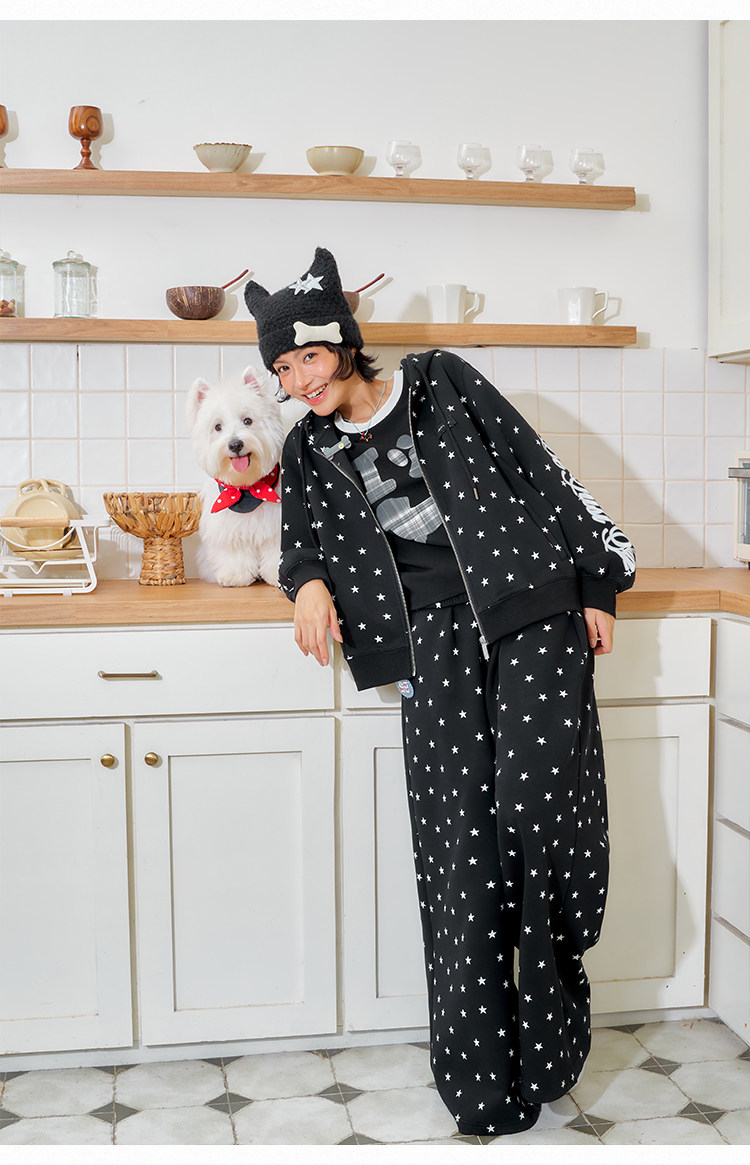 BJHG Star Print Zip-Up Hoodie